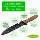 Deluxe Hori Hori Garden Knife with Leather Sheath and XL Walnut Handle
