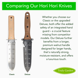 Deluxe Hori Hori Garden Knife with Leather Sheath and XL Walnut Handle