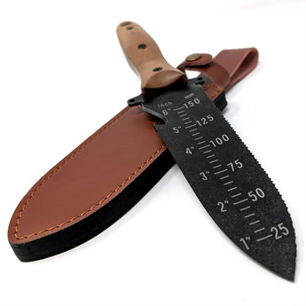 Deluxe Hori Hori Garden Knife with Leather Sheath and XL Walnut Handle