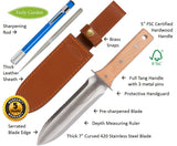 Hori Hori Garden Tool with Leather Sheath and Sharpening Rod